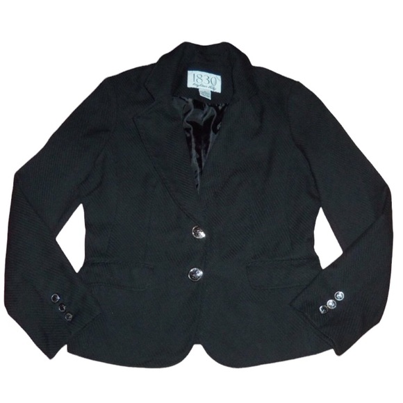 1830 Black Lined Silver Tone Crest Button Blazer Jacket - Size 10 - Picture 2 of 9